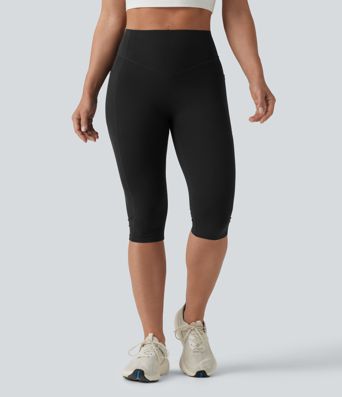 Halara UltraSculpt™ leggings moldeadores de yoga de talle alto con control abdominal, realce de glúteos, detalle fruncido, largo capri (pedal pushers) y bolsillos