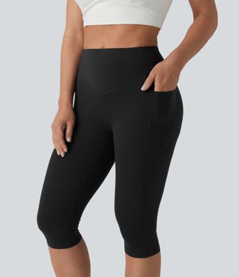 Halara UltraSculpt™ leggings moldeadores de yoga de talle alto con control abdominal, realce de glúteos, detalle fruncido, largo capri (pedal pushers) y bolsillos