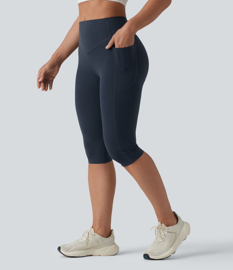 Halara UltraSculpt™ High Waisted Tummy Control Butt Lifting Ruched Pedal Pushers Shaping Yoga Leggings with Pockets