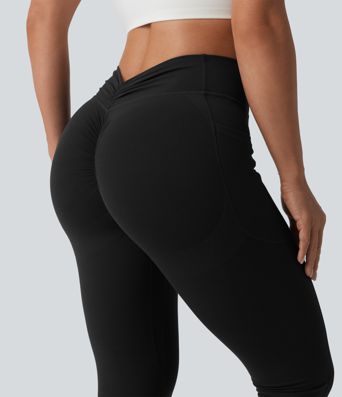 Halara UltraSculpt™ leggings moldeadores de yoga de talle alto con control abdominal, realce de glúteos, detalle fruncido, largo capri (pedal pushers) y bolsillos