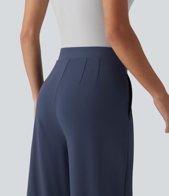 Asymmetric Mid Rise Flare Work Pants with Pockets