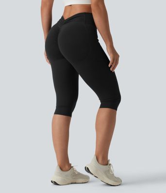 Halara UltraSculpt™ leggings moldeadores de yoga de talle alto con control abdominal, realce de glúteos, detalle fruncido, largo capri (pedal pushers) y bolsillos