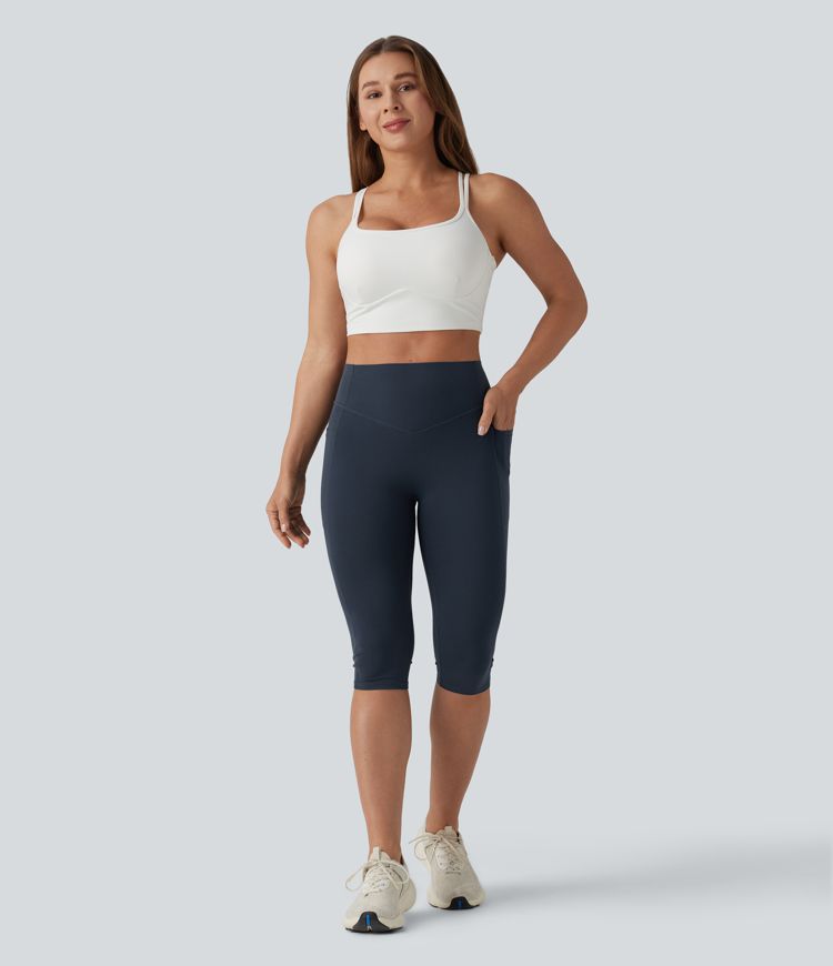 Halara UltraSculpt™ High Waisted Tummy Control Butt Lifting Ruched Pedal Pushers Shaping Yoga Leggings with Pockets