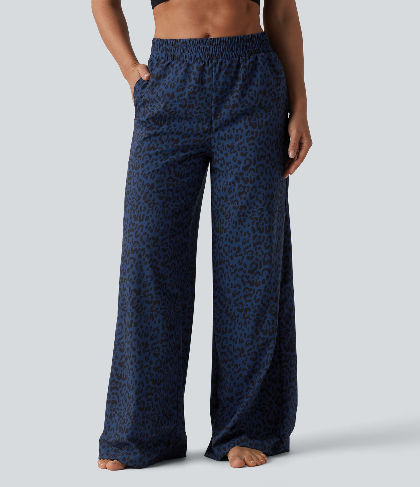 Mid Rise Leopard Print Dance Trousers with Pockets