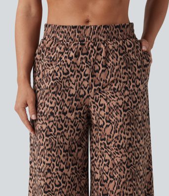 Mid Rise Leopard Print Dance Pants with Pockets
