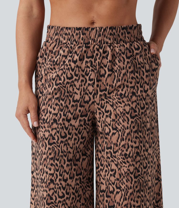 Mid Rise Leopard Print Dance Pants with Pockets