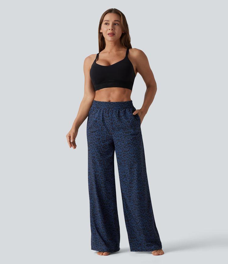 Mid Rise Leopard Print Dance Trousers with Pockets