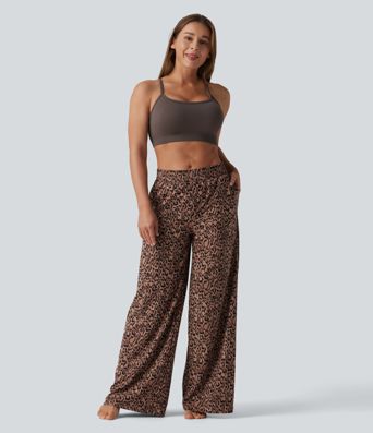 Mid Rise Leopard Print Dance Pants with Pockets