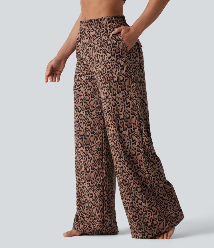Mid Rise Leopard Print Dance Pants with Pockets