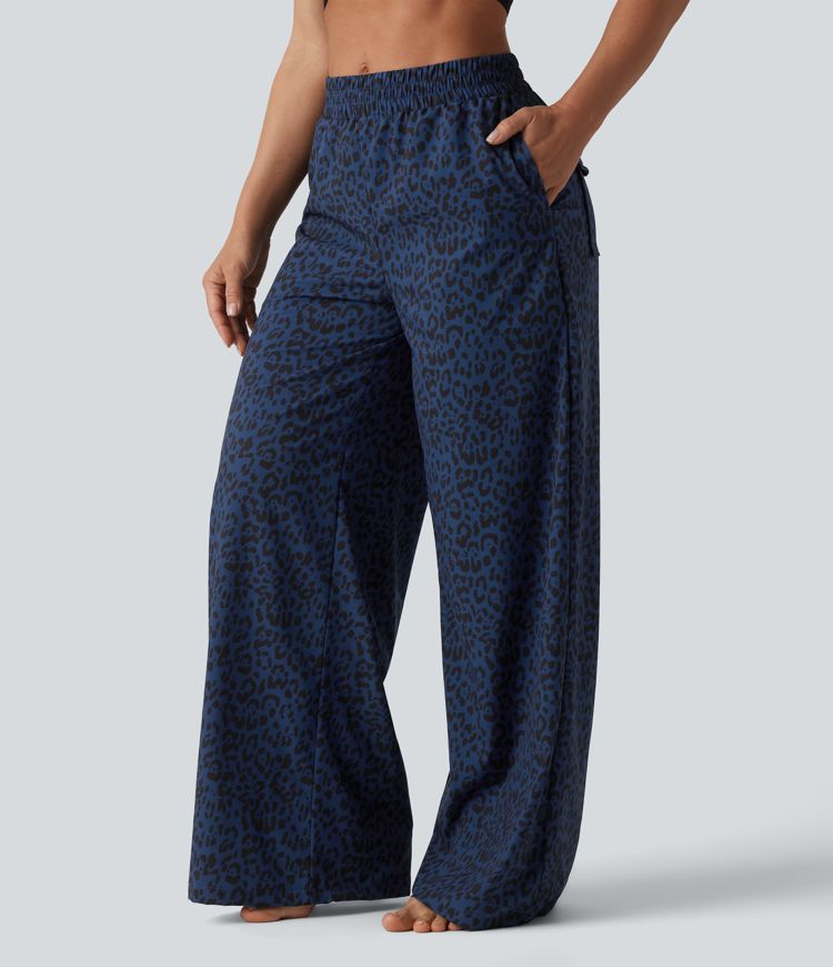 Mid Rise Leopard Print Dance Trousers with Pockets