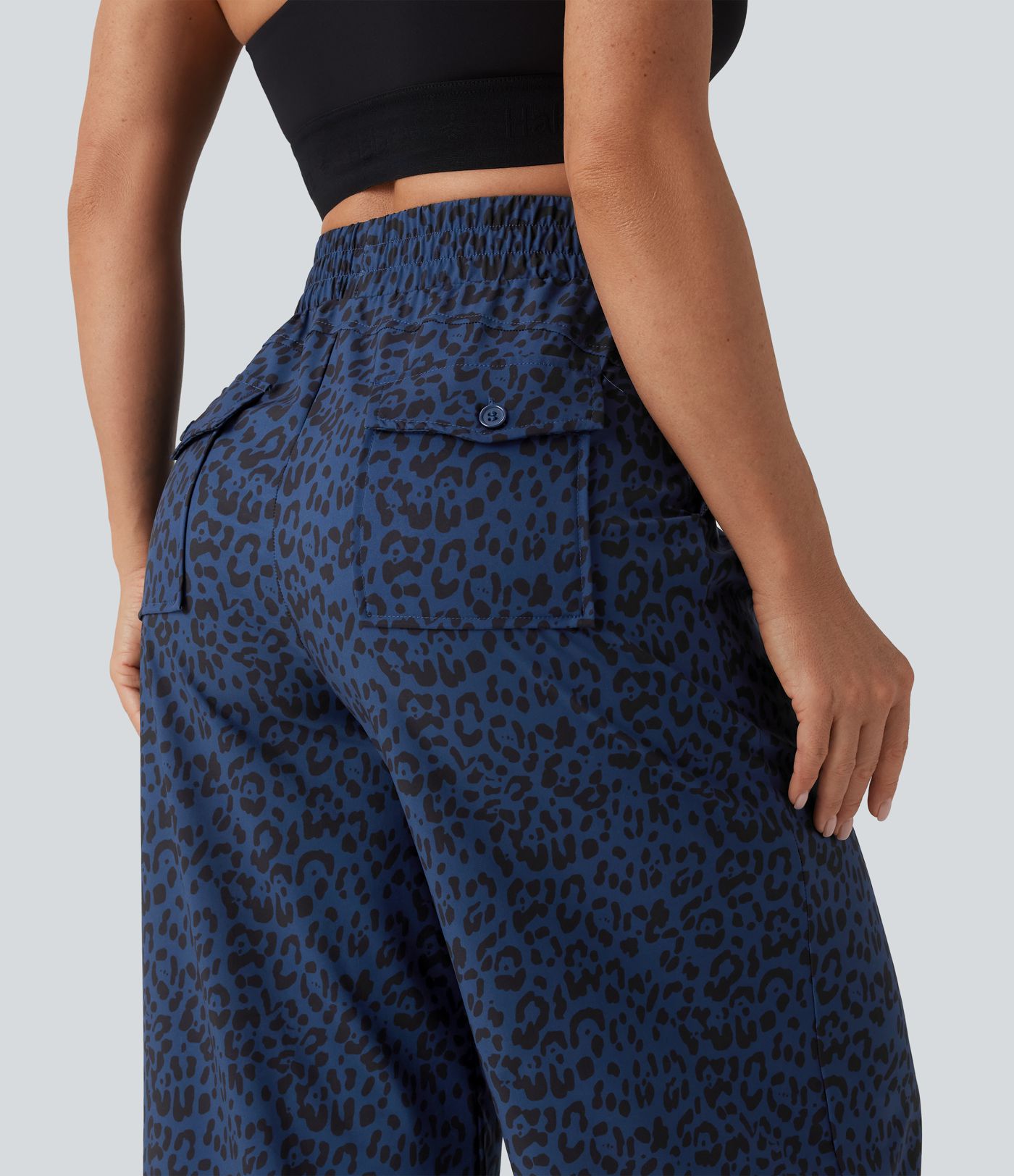 Mid Rise Leopard Print Dance Trousers with Pockets