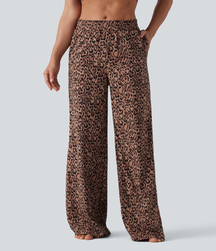 Mid Rise Leopard Print Dance Pants with Pockets