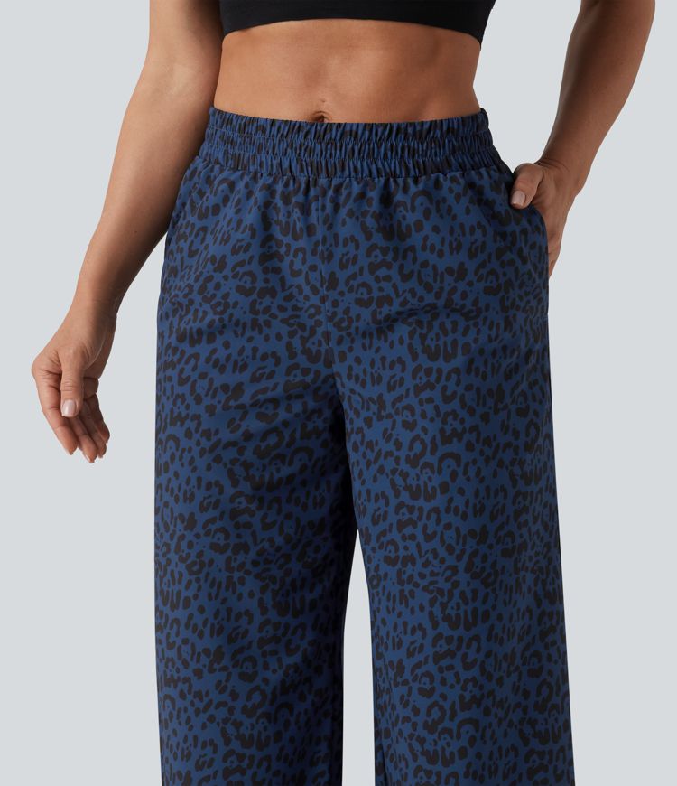 Mid Rise Leopard Print Dance Trousers with Pockets