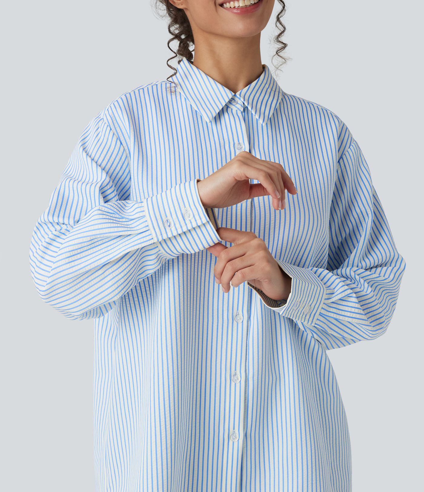 Langärmliges Oversize-Hemd mit Streifen im Work-Stil