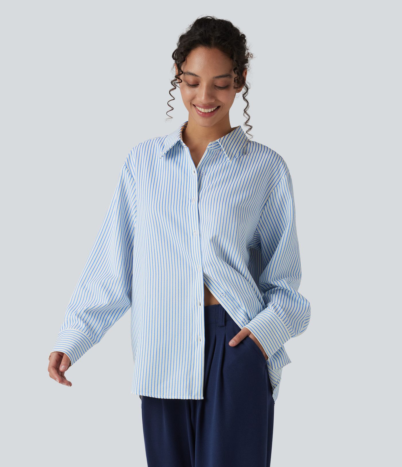 Langärmliges Oversize-Hemd mit Streifen im Work-Stil