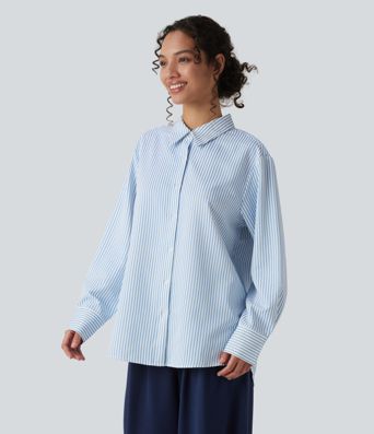 Langärmliges Oversize-Hemd mit Streifen im Work-Stil