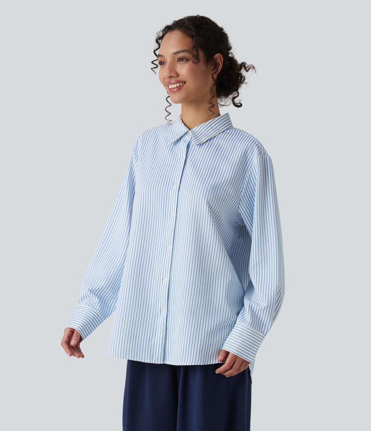 Langärmliges Oversize-Hemd mit Streifen im Work-Stil