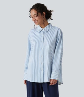 Langärmliges Oversize-Hemd mit Streifen im Work-Stil