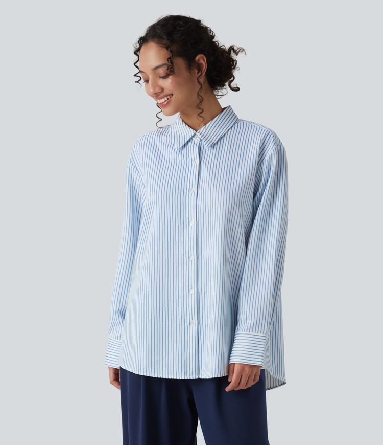 Langärmliges Oversize-Hemd mit Streifen im Work-Stil