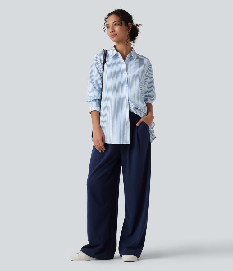 Langärmliges Oversize-Hemd mit Streifen im Work-Stil