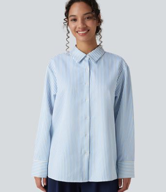 Langärmliges Oversize-Hemd mit Streifen im Work-Stil
