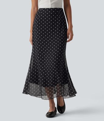 High Waisted Mermaid Polka Dot Midi Casual Skirt
