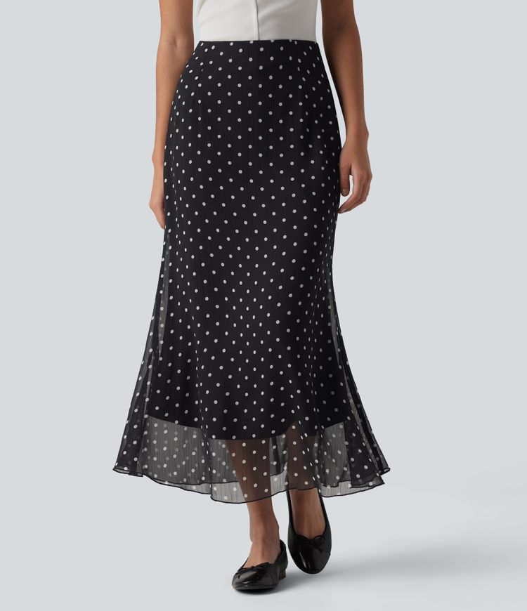 High Waisted Mermaid Polka Dot Midi Casual Skirt
