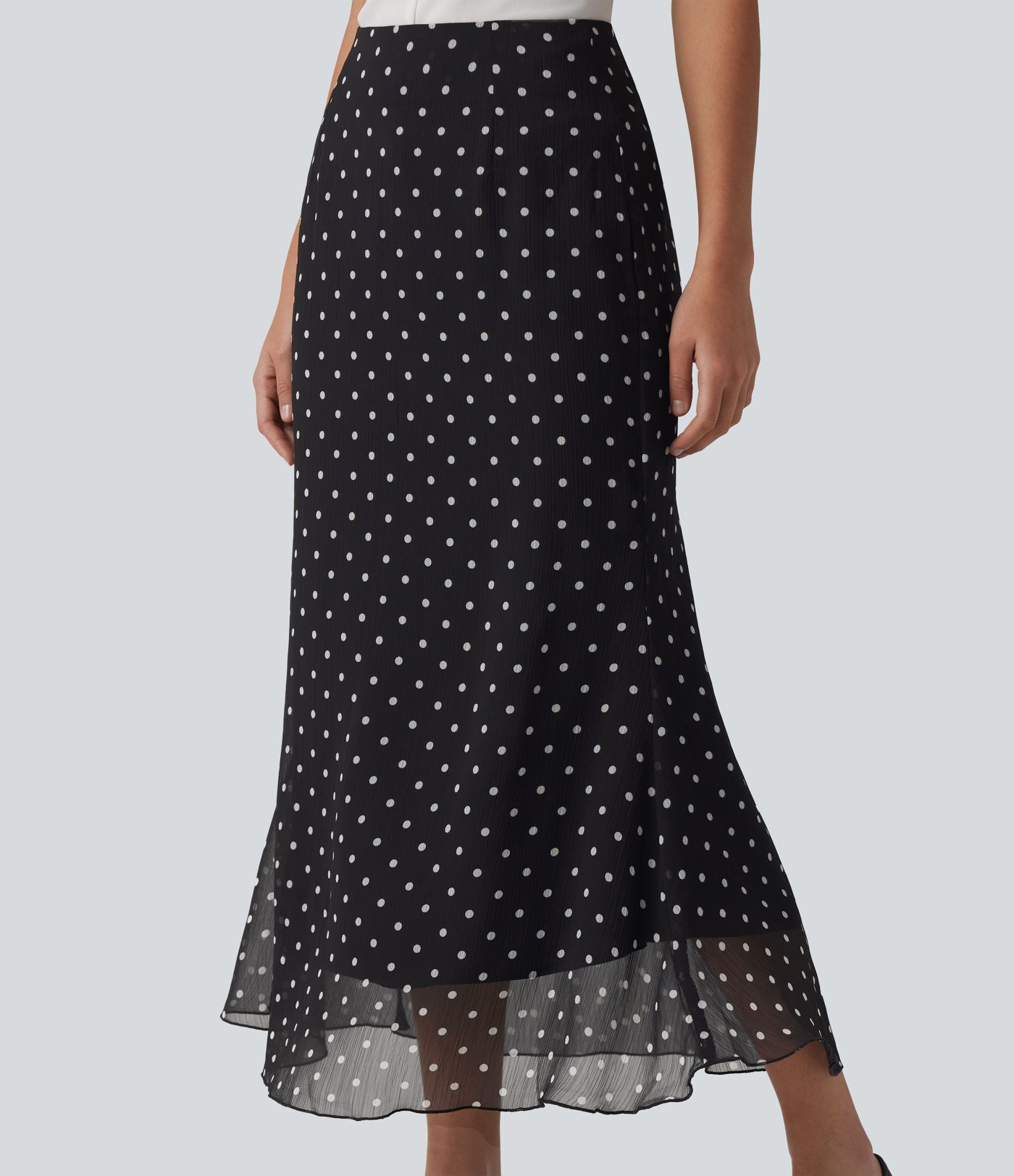 High Waisted Mermaid Polka Dot Midi Casual Skirt