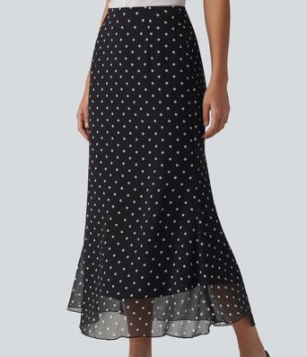 High Waisted Mermaid Polka Dot Midi Casual Skirt