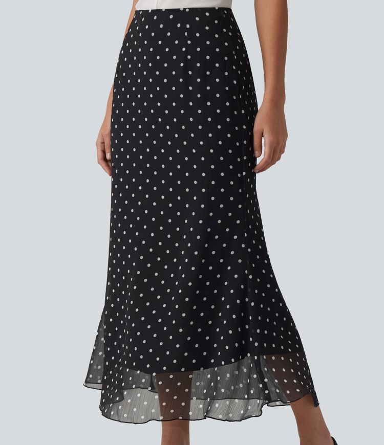 High Waisted Mermaid Polka Dot Midi Casual Skirt