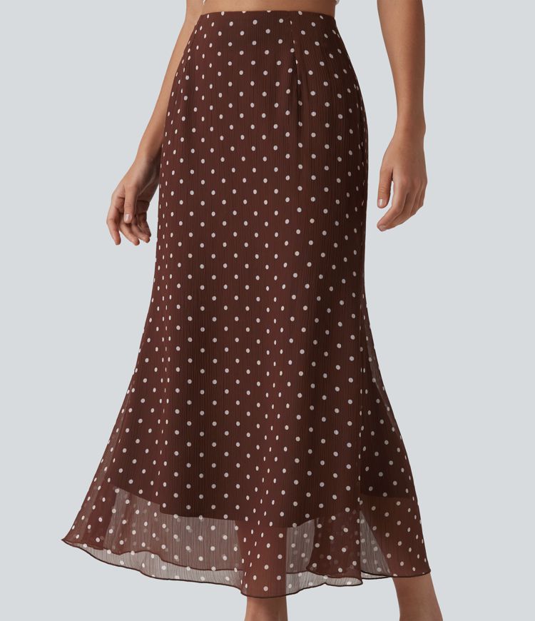 High Waisted Mermaid Polka Dot Midi Casual Skirt