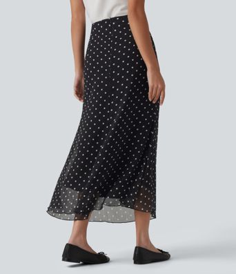 High Waisted Mermaid Polka Dot Midi Casual Skirt