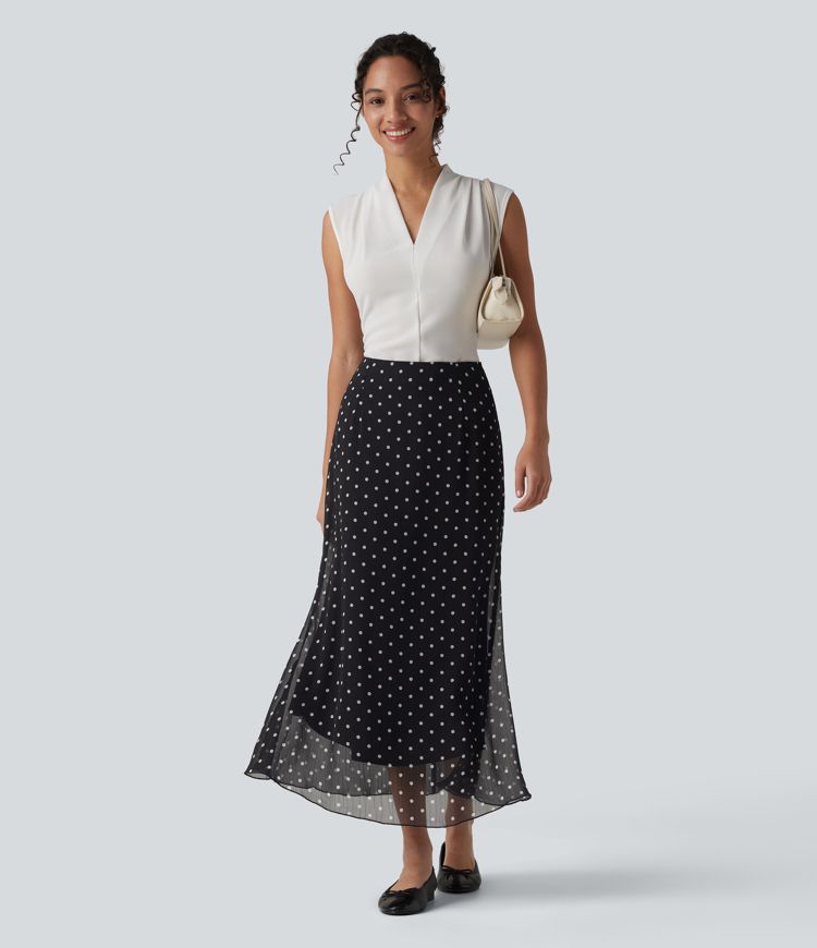 High Waisted Mermaid Polka Dot Midi Casual Skirt