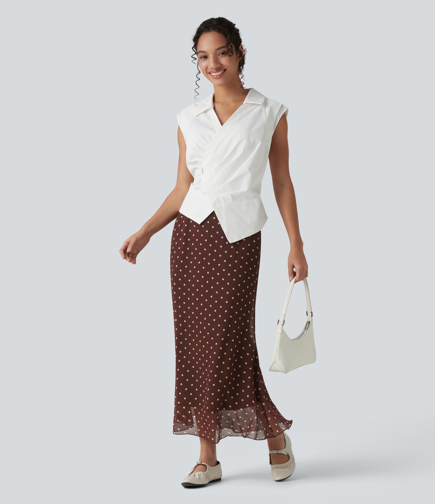 High Waisted Mermaid Polka Dot Midi Casual Skirt