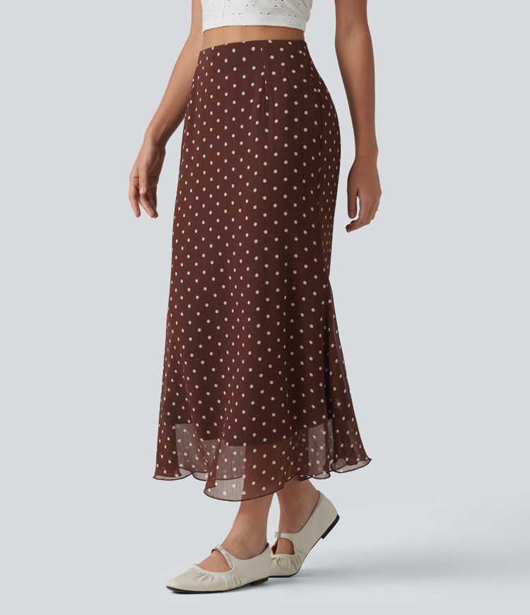 High Waisted Mermaid Polka Dot Midi Casual Skirt