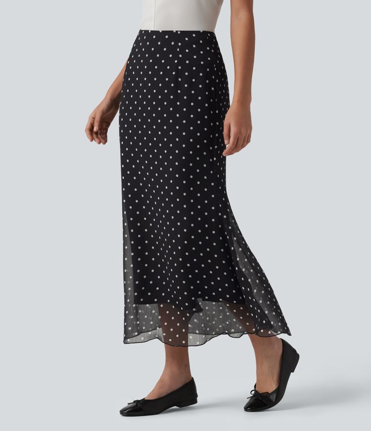 High Waisted Mermaid Polka Dot Midi Casual Skirt