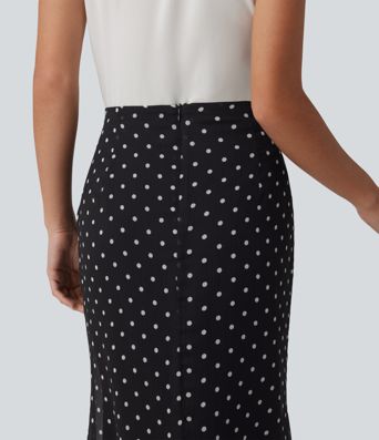High Waisted Mermaid Polka Dot Midi Casual Skirt