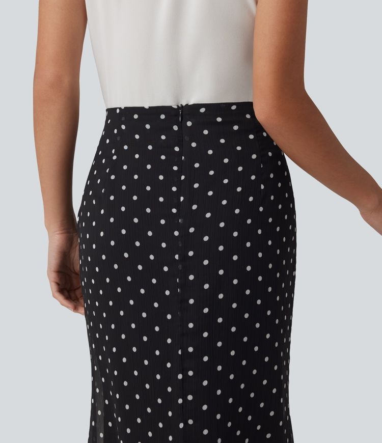 High Waisted Mermaid Polka Dot Midi Casual Skirt