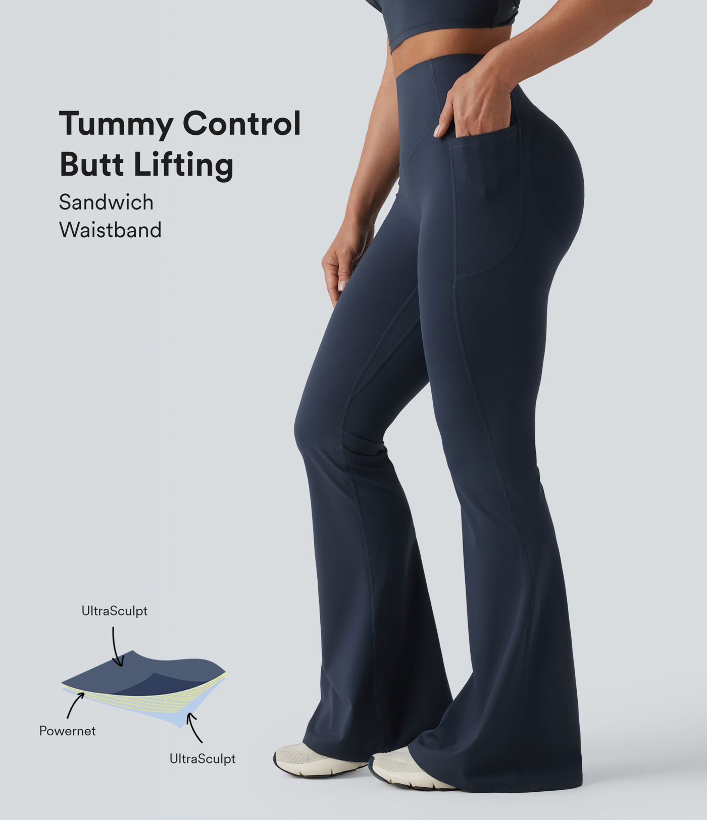 Halara UltraSculpt™ High Waisted Scrunch Butt Lifting Tummy Control Shaping Yoga Flare Leggings with Pockets