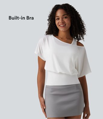 Top décontracté 2-en-1 à une épaule, manches courtes, à séchage rapide