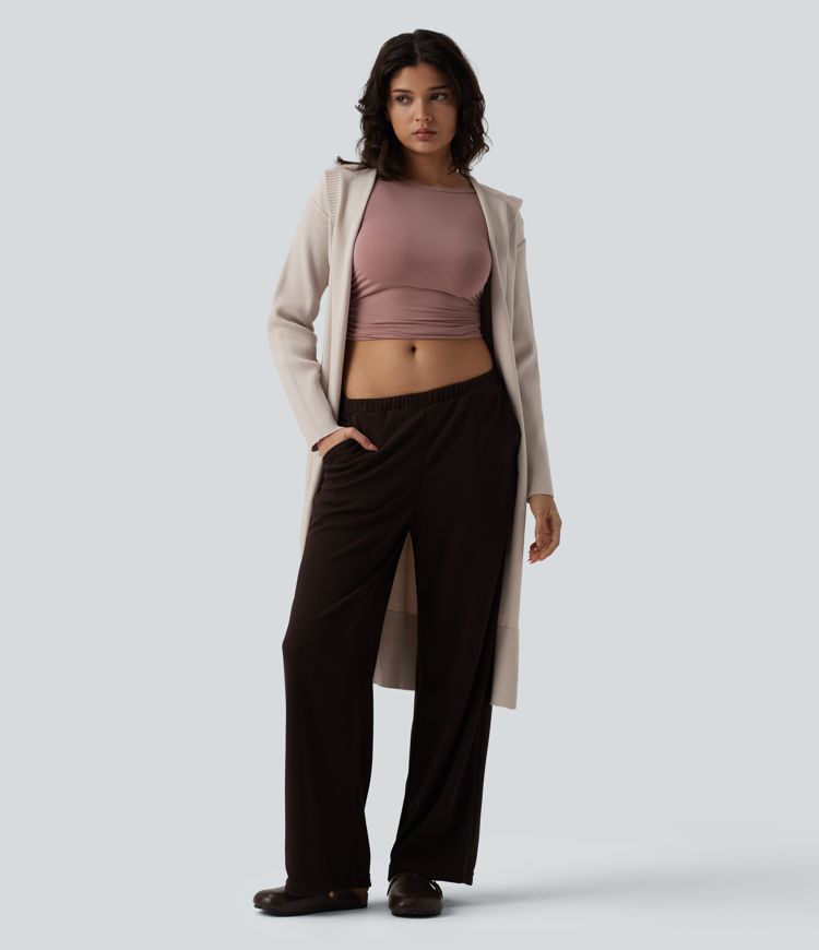 Hooded Long Sleeve Open Front Longline Casual Cardigan