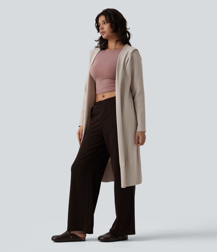 Hooded Long Sleeve Open Front Longline Casual Cardigan