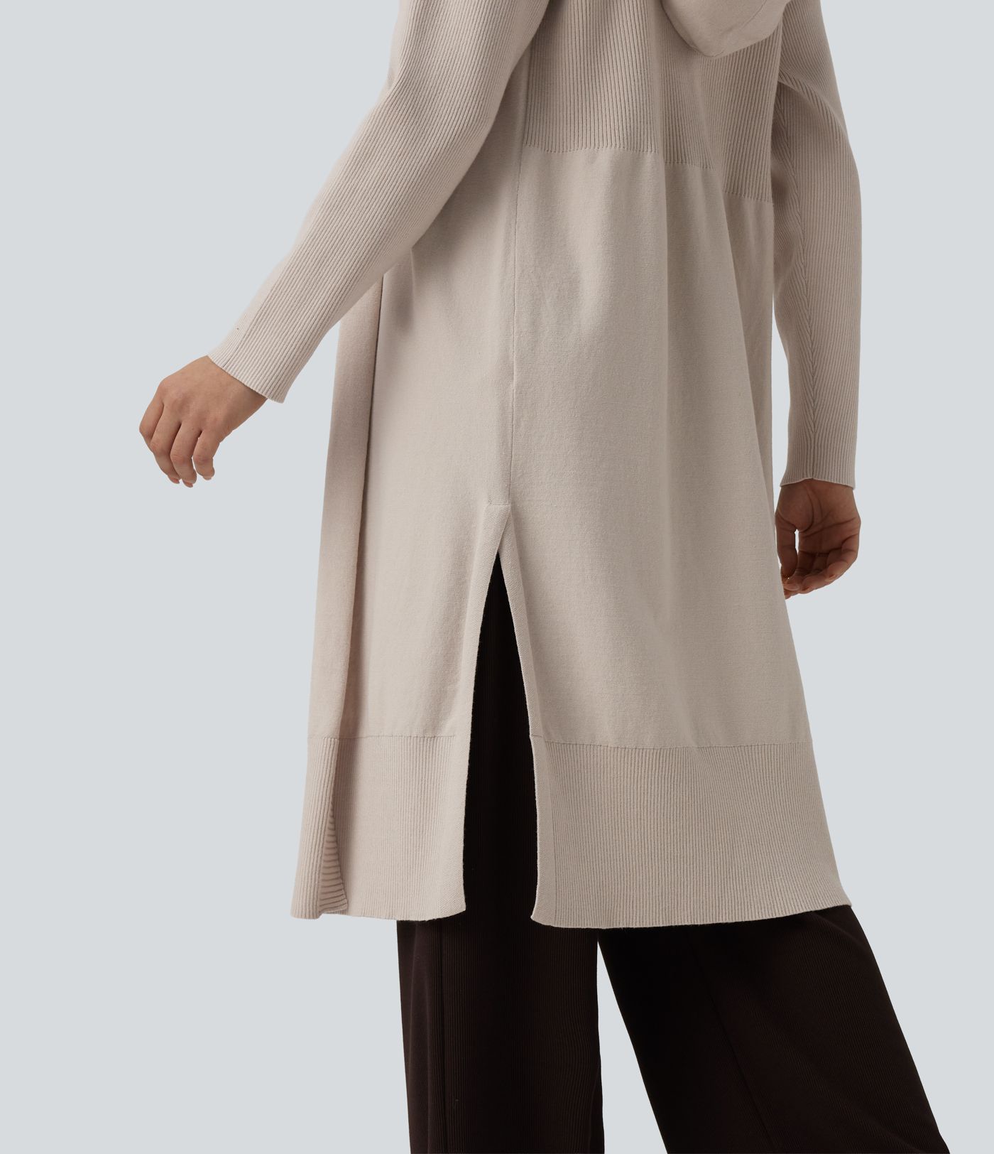 Hooded Long Sleeve Open Front Longline Casual Cardigan