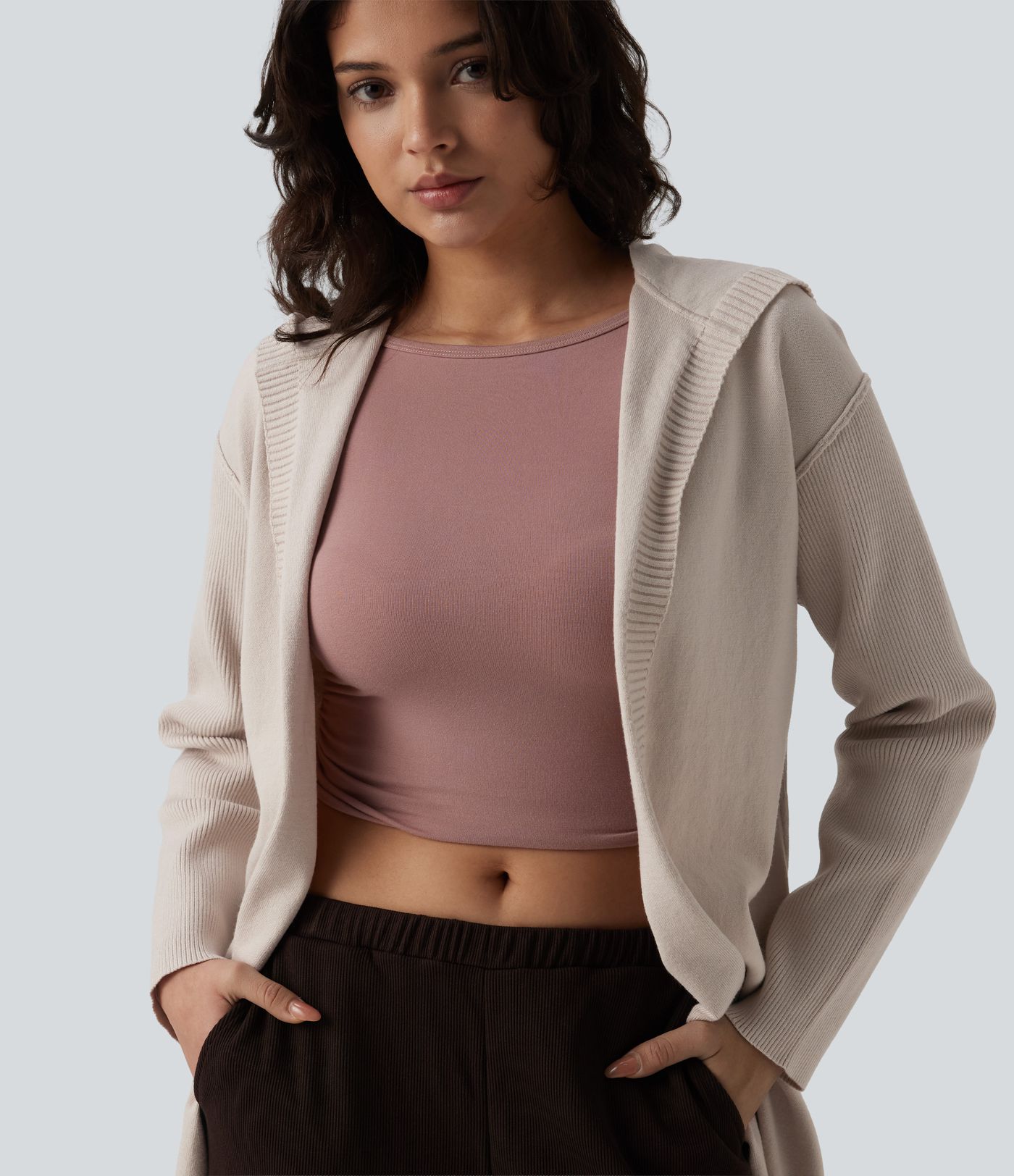 Hooded Long Sleeve Open Front Longline Casual Cardigan