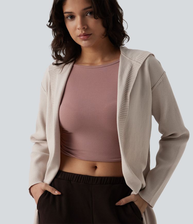 Hooded Long Sleeve Open Front Longline Casual Cardigan