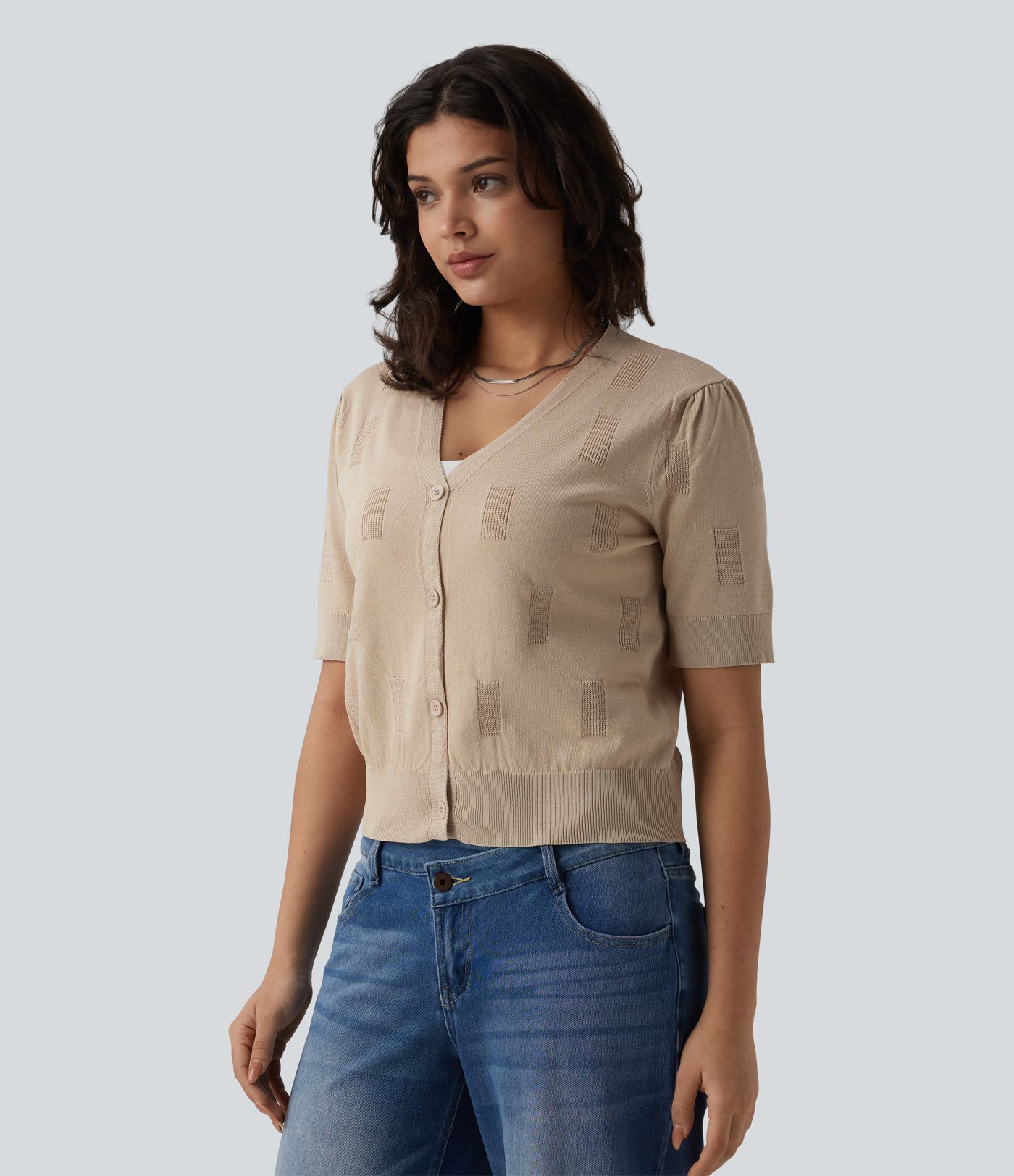 V Neck Short Sleeve Casual Cardigan
