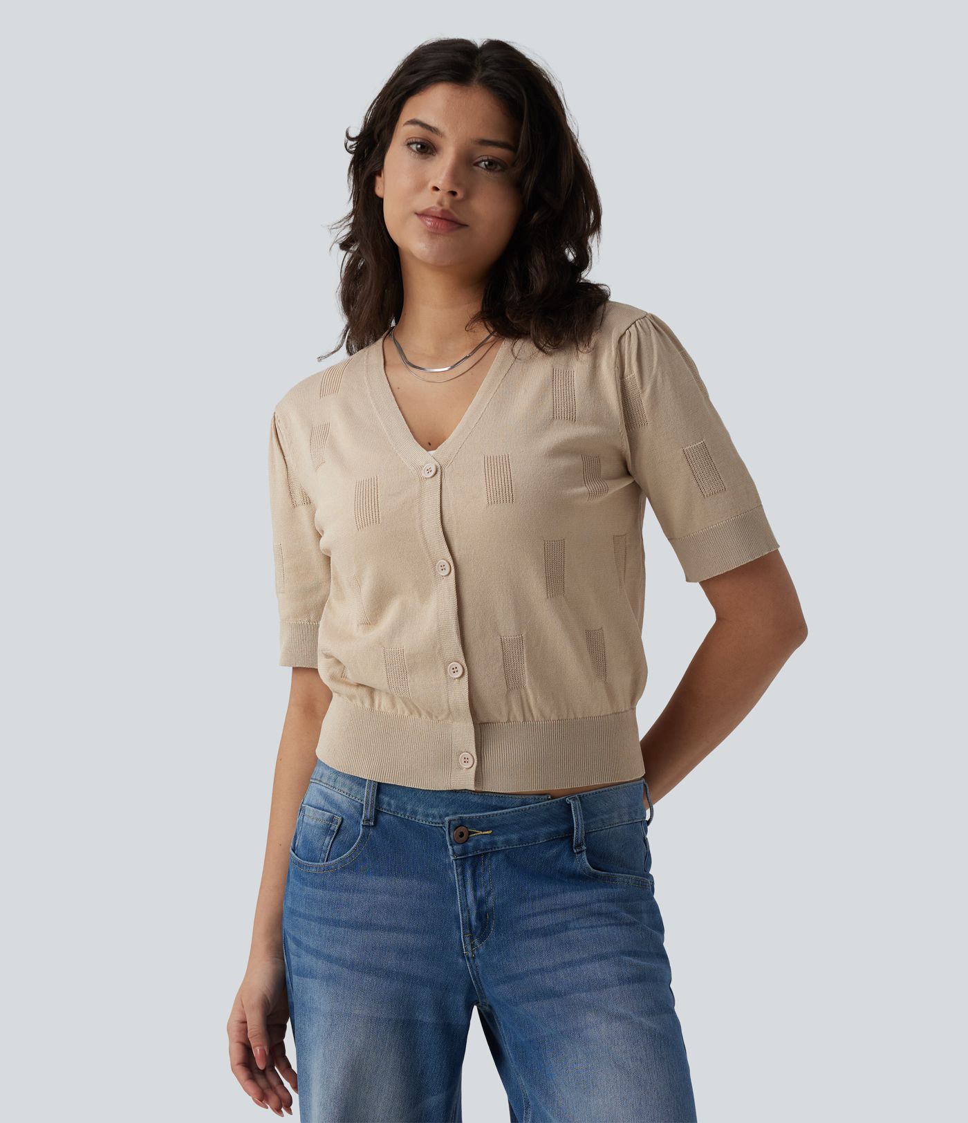 V Neck Short Sleeve Casual Cardigan