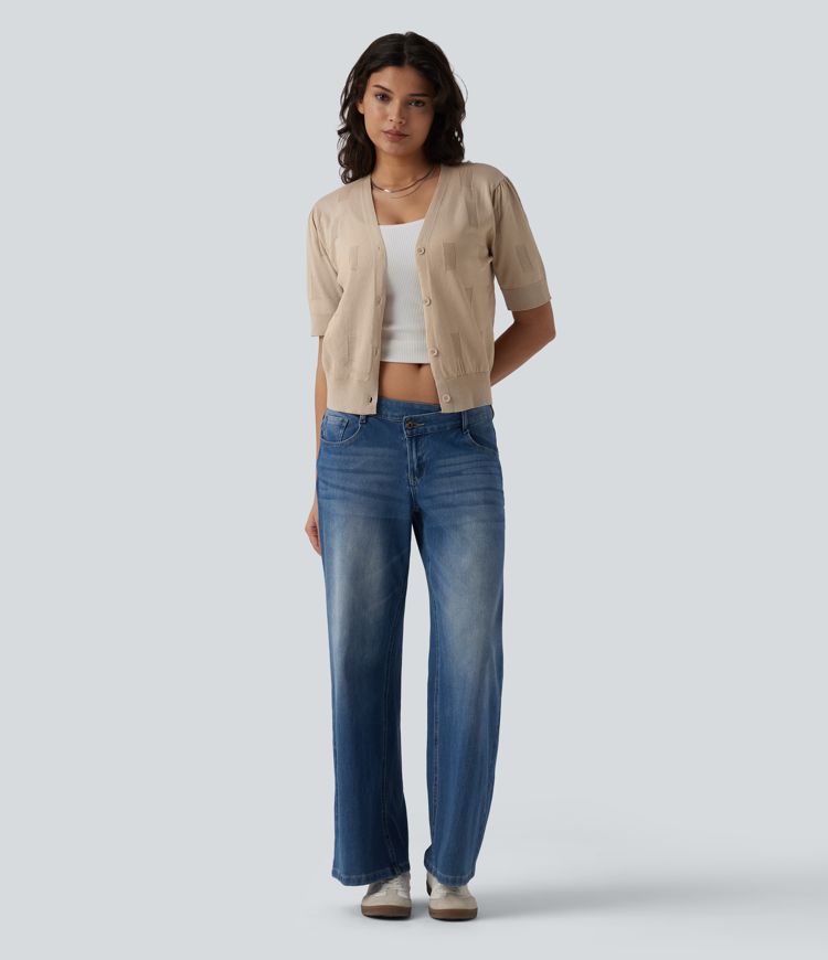 V Neck Short Sleeve Casual Cardigan