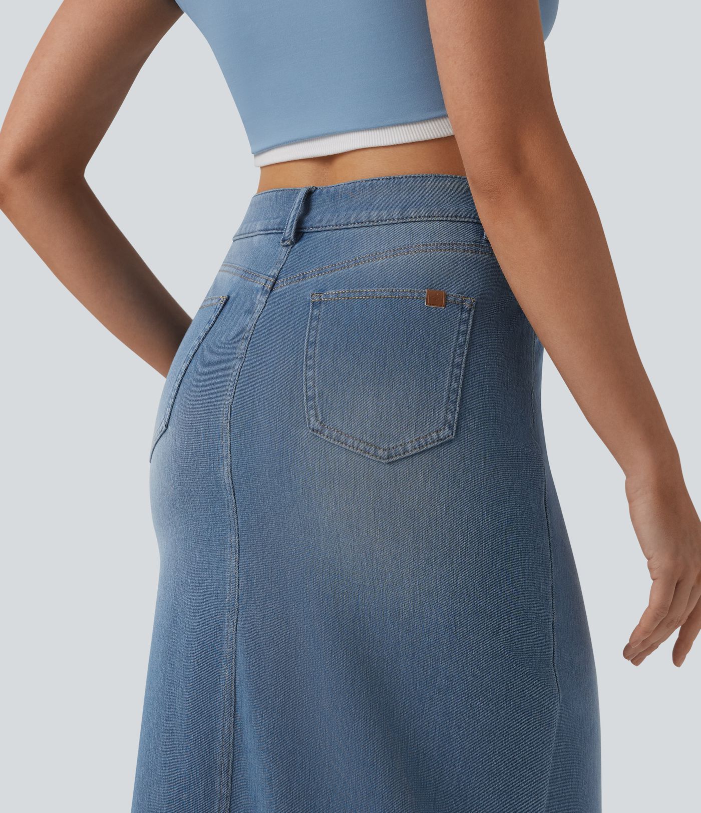 Halara Flex™ High Waisted Split Midi Denim Casual Straight Skirt with Pockets