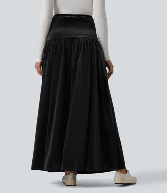 High Waisted Maxi Velvet Casual A-line Skirt
